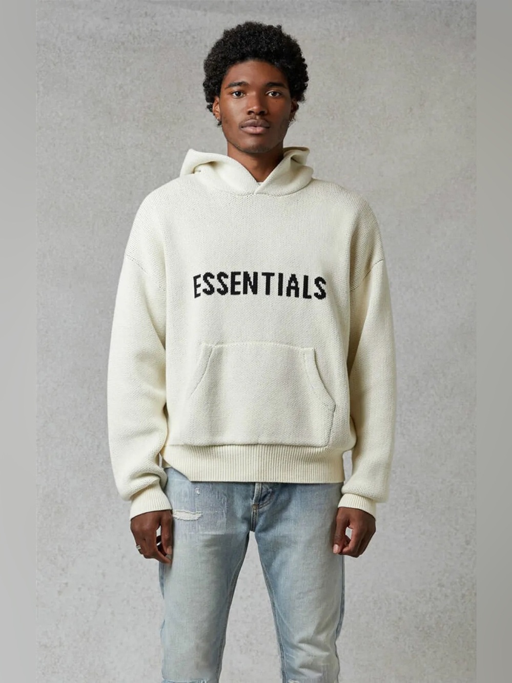 Essentials Fear of God mens M Medium light gray cotton knit heavyweight hoodie